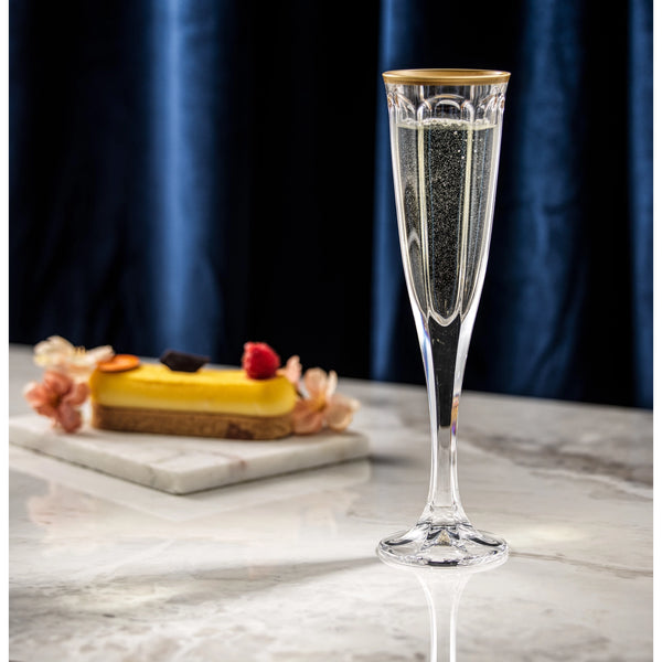 Gold Rim Crystal Champagne Glasses - Set of 2