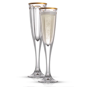 Gold Rim Crystal Champagne Glasses - Set of 2