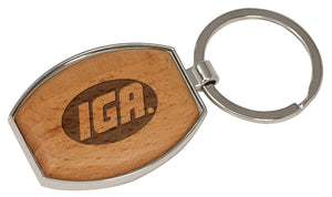 Personalized wood and metal keychain.
