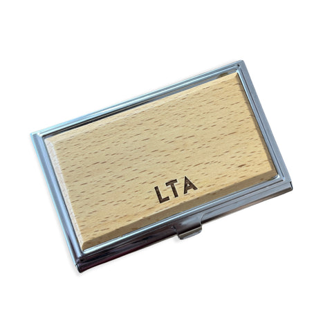 wood business card holder with minimalist engraving