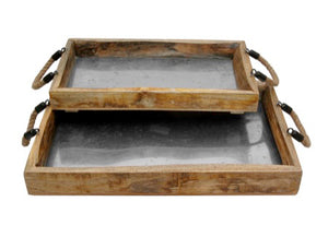 Tray - Rustic Rectangle Wood & Galvanized
